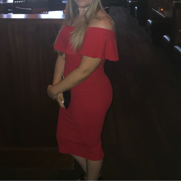 Ruffle Off-Shoulder Midi Dress - Picture 1 of 4